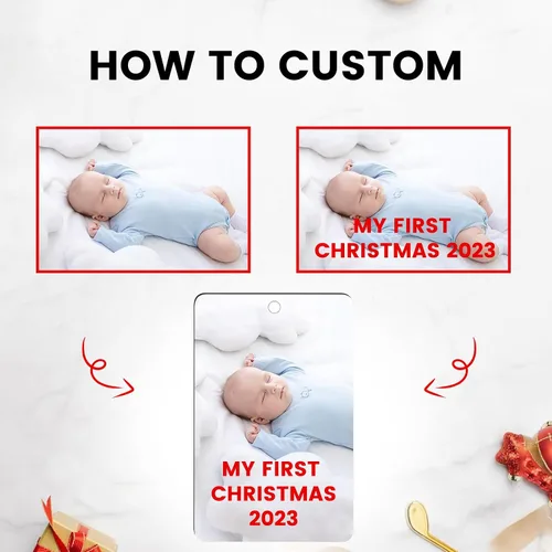 Vista 3 de Adornos de Navidad personalizados 2025, adorno de Navidad personalizado de doble cara, adorno de foto para árbol de Navidad para niños, mamá, papá