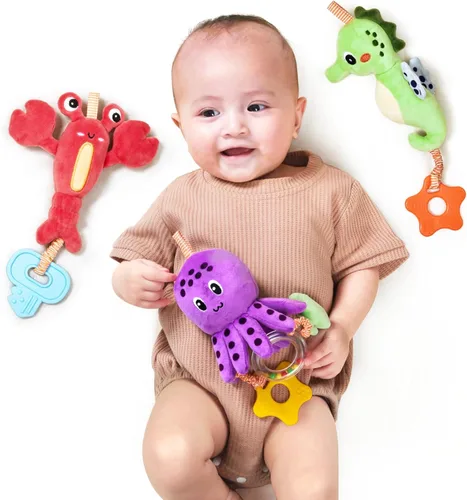 Vista 8 de TUMAMA - Juguetes para bebés de 0, 3, 6, 12 meses, juguetes de cochecito colgante, juguetes suaves de animales marinos, juguetes de asiento