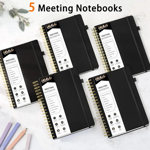 Vista 4 de WEMATE Paquete de 5 cuadernos de reuniones para el trabajo (7 x 10 pulgadas), 200 páginas, cuaderno de piel sintética con artículos de acción