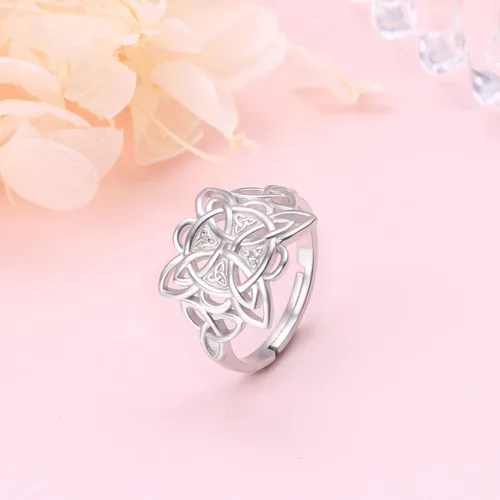 Vista 5 de FLYOW Anillos de plata de ley 925 con nudo de brujas celtas ajustables para mujer, regalo de cumpleaños