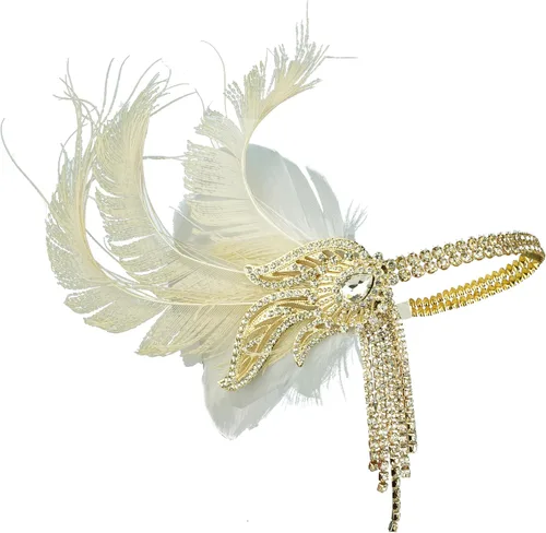 Vista 21 de Cizoe (aa) - Juego de accesorios de estilo Gatsby de la década de 1920, para mujer, diadema de estilo flapper, tocado, collar, guantes