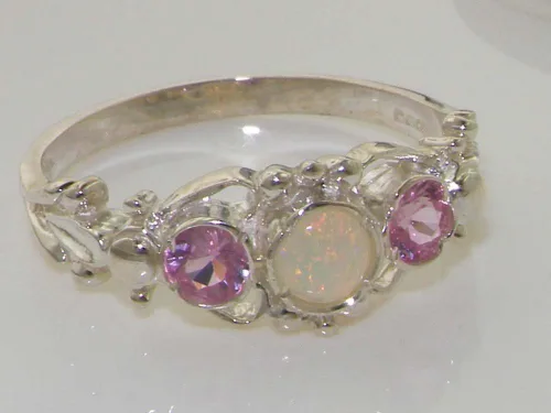 Vista 5 de Anillo de plata de ley 925 auténtico ópalo y turmalina rosa para mujer