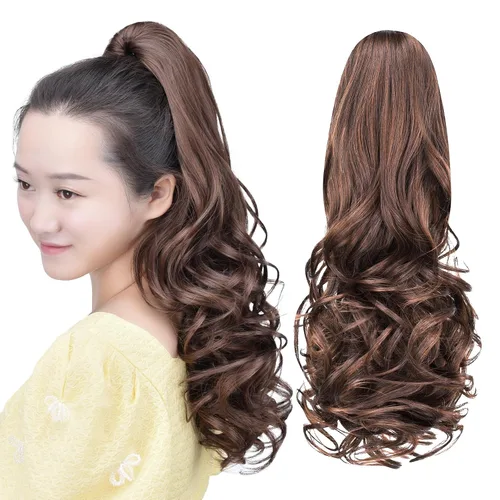 Vista 36 de Cola de caballo con clip, color castaño rojizo, ondulado de 10 pulgadas, extensión de cola de caballo de 3.3 onzas, extensiones de cabello sintético