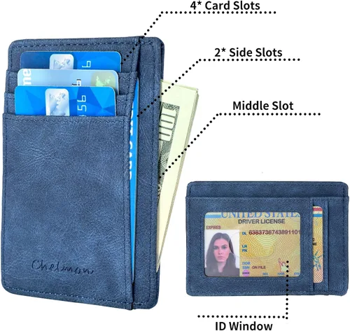 Vista 17 de Cartera Chelmon Slim RFID - Cartera de bolsillo frontal minimalista para tarjetas de crédito delgadas