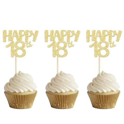 Vista 8 de Gyufise Paquete de 24 adornos dorados para cupcakes número 10 para celebrar cumpleaños de 10 años, bodas, aniversarios, fiestas, suministros