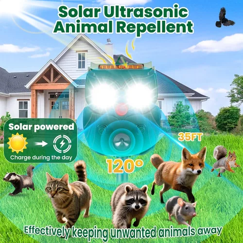Vista 2 de Solar Ultrasonic Animal Repellent Outdoor, 4Pack Waterproof Deer Repellent Devices with RIP Motion Sensor, Cat Repellent with LED Flashing Lights
