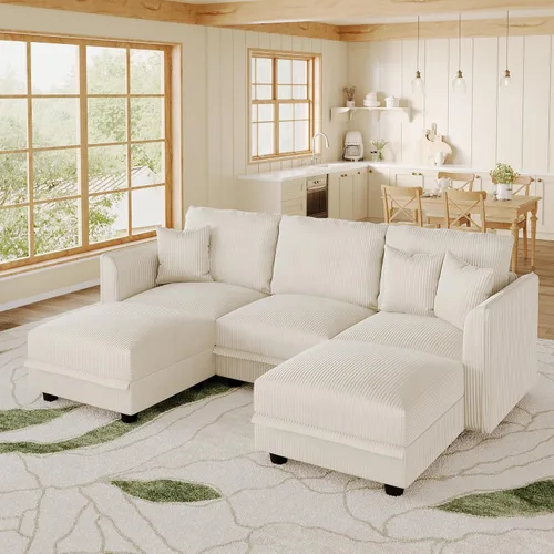 Vista 3 de LLappuil Sofá Seccional Modular con Asientos de Almacenamiento, Sofá Modular Convertible de Pana Chaise para Sala de Estar, Sofás de 5 Plazas con 3