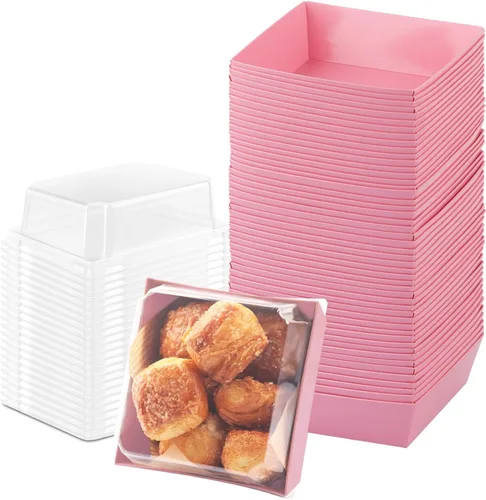 Vista 8 de BUIYLV Paquete de 50 cajas de charcutería con tapas transparentes, cajas de postre marrones de 4 pulgadas para llevar, mini cajas de charcutería