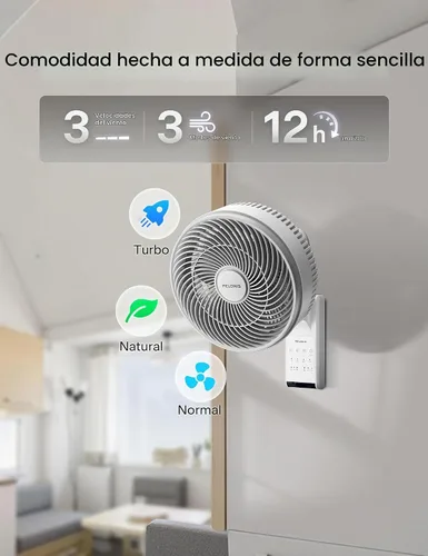 Vista 4 de PELONIS 12 inch Indoor Oscillating Wall Mount Fan with Remote, White Blanco