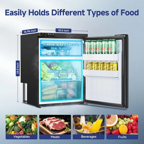 Vista 4 de BODEGA BODEGACOOLER Refrigerador de 12 Voltios, Refrigerador de RV con Control por APP, 65L (2.3 pies cúbicos) Refrigerador Congelador para RV