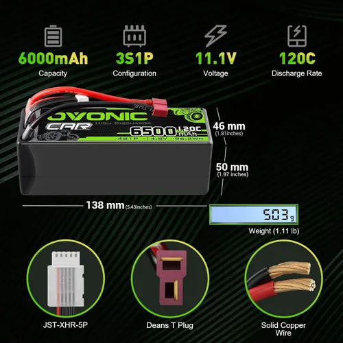 Vista 2 de OVONIC 4S LiPo Batería 14.8V 6500mAh 120C con enchufe en T para coche RC Camión RC Avión Helicóptero Barco Carreras RC Hobby (2 paquetes)