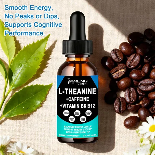 Vista 7 de L Theanine - Suplemento de cafeína en gotas líquidas orgánicas para mujeres y hombres Suplemento energético enfocado con L-teanina de 200 mg y 50