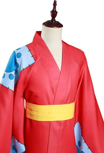 Vista 6 de Wano Luffy - Disfraz de mono D. Luffy Kimono bata roja, trajes Wano Country Capa Anime para hombre