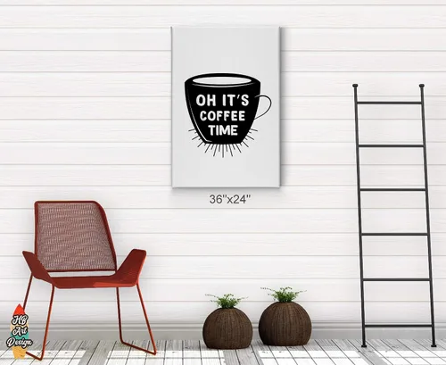 Vista 4 de HB Art Design Oh It's Coffee Time Black and White Quote and Mug Canvas Print Wall Art Coffee Bar Decor Coffee Signs Kitchen Wall Decor Dining Room