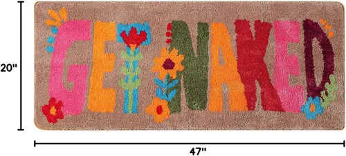Vista 3 de Alfombra de baño con texto en inglés «Get Naked», de estilo bohemio, de 20 x 47 pulgadas, antideslizante, absorbente, bonita, divertida, gruesa