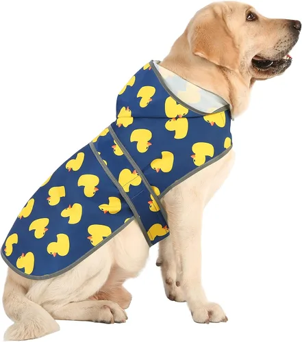 Vista 45 de Impermeable para perros pequeños y cachorros, chaqueta impermeable con capucha con tiras reflectantes, agujero para la correa y poncho de ajuste