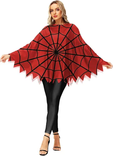 Vista 2 de AOBUTE Disfraz de calabaza de Halloween, capa de poncho de esqueleto de telaraña