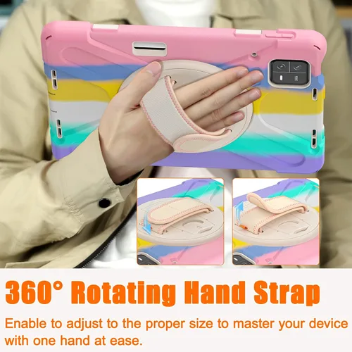 Vista 2 de Funda para Xiaomi Mi Pad 6/Mi Pad 6 Pro, funda resistente a prueba de golpes de 11 pulgadas, soporte giratorio 360, correa de mano, correa de rosado