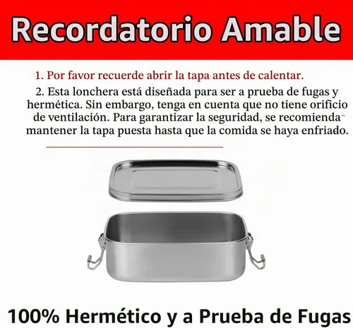Vista 2 de Lonchera de acero inoxidable – Contenedor de alimentos ecológico y reciclable, a prueba de fugas y apto para lavavajillas, sin BPA, diseño de comida