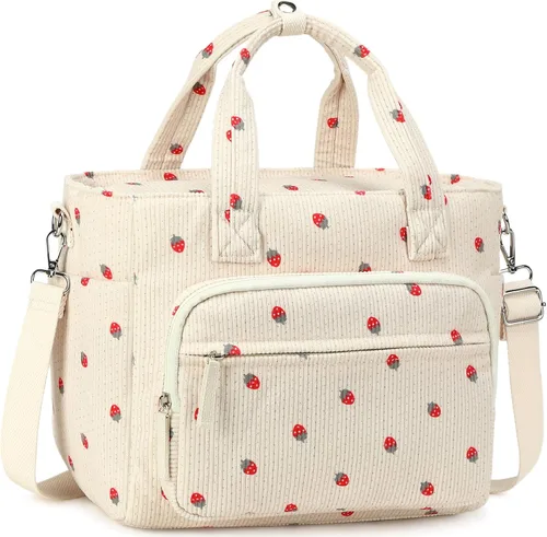 Vista 56 de Bluboon Bolsa de almuerzo para mujer, bonita bolsa de almuerzo de pana con correa para el hombro, reutilizable, aislada, gran capacidad
