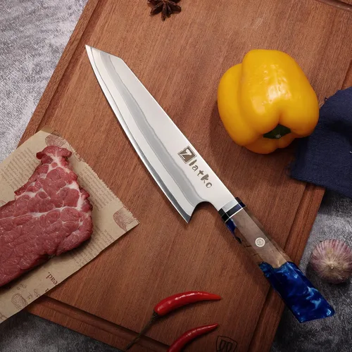 Vista 4 de Zlatko Cuchillo de chef de 8 pulgadas, cuchillo de cocina japonés de damasco, acero VG10 Acero inoxidable de alto carbono, cuchillo de chef ultra