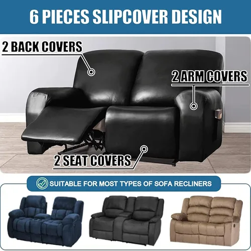 Vista 2 de Funda para sofá reclinable de 2/3 plazas, de piel sintética, impermeable, con bolsillo lateral, funda para sillón de masaje, protector de muebles