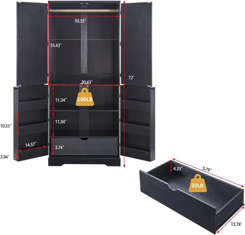 Vista 2 de LIDYUK Armario Armoire - Armario de almacenamiento de 72 pulgadas de alto con barra para colgar, estantes y cajón, armario independiente con puerta