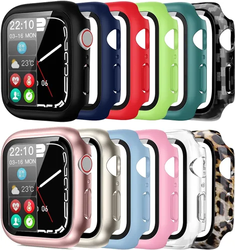 Vista 7 de Pocoukate 12 Pack Funda para Apple Watch Series 10, Series 11 de 42mm, con Protector de Pantalla de Vidrio Templado, Cubierta Protectora Completa