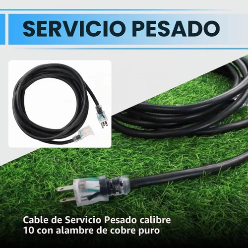 Vista 4 de Cable de extensión iluminado para exteriores de 10 pies, cable de extensión negro resistente SJTW de 10/3 con enchufe de conexión a tierra de 3