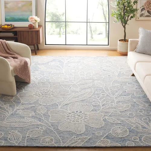 Vista 12 de SAFAVIEH Jardin Collection - Alfombra de pasillo, 2 pies 3 pulgadas x 8 pies, azul y marfil, lana floral hecha a mano, ideal para zonas de alto