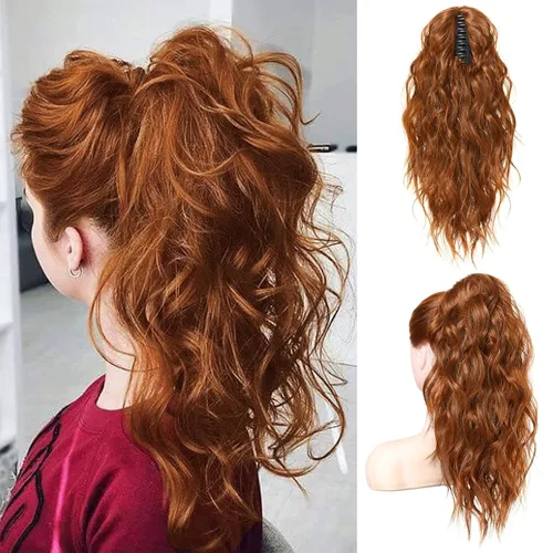 Vista 24 de FLUFYMOOZ Extensión de cola de caballo, extensión de cola de caballo con clip de garra de 18 pulgadas, extensiones de cabello ondulado y rizado