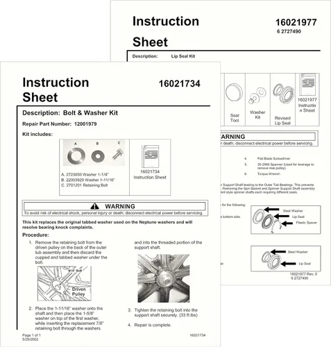 Vista 8 de Kit de reconstrucción de bañera premium para Maytag Neptune 12002022 - Herramienta e instrucciones de instalación de sellos - Rodamientos de alta