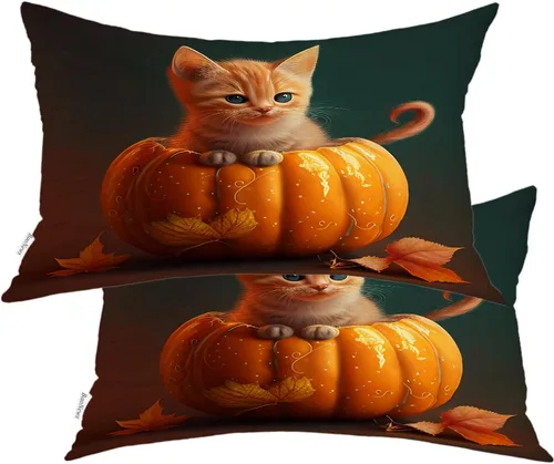 Vista 56 de Autumn Maple Leaves Throw Pillow Covers, Fall Orange red Leaves Cushion Cases Digital Blended Hidden Zipperl Decorative Pillow Covers Square 16X16