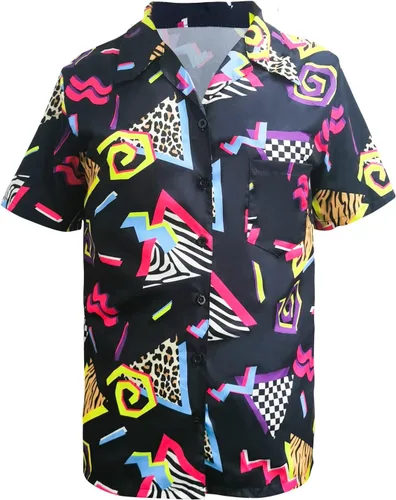 Vista 2 de Camisas para hombre de los años 80, camisas con botones de los años 90, camisas de playa hawaianas vintage, camisas de discoteca de los años 80 y 90