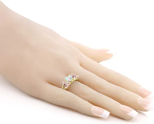 Vista 3 de Gem Stone King 18K Yellow Gold Plated Silver White Simulated Opal Rose Rose Quartz Ring For Women (2.15 Cttw, Available In Size 5, 6, 7, 8, 9)