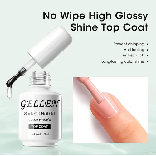 Vista 4 de Gellen Top Coat y Base Coat para Gel Polish - Acabado Shine de larga duración, 8ml cada botella Capa superior y base transparente