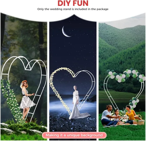 Vista 7 de Arco de boda moderno en forma de corazón de metal para arco de boda con marco de globo, marco de globos, estante de exhibición de bodas, eventos