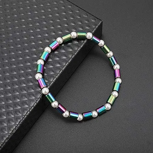 Vista 7 de Tobilleras de obsidiana negra para mujer, 2 tobilleras antihinchazón magnéticas delgadas de hematita y antiansiedad para yoga, Sin gemas.