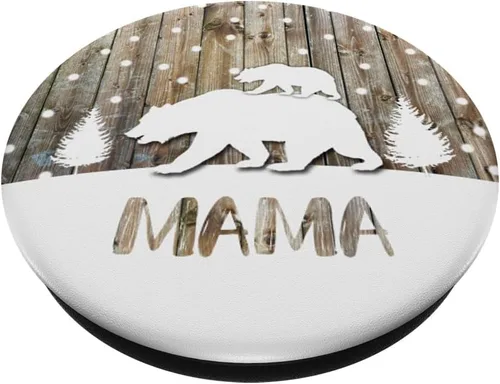 Vista 2 de Mama Bear 1 Cub Pop Socket Mom Xmas Regalo Madera Fondo – PopSockets Grip y soporte para teléfonos y tabletas