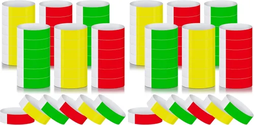 Vista 10 de Epakh 600 muñequeras de papel neón, colores surtidos Pulseras impermeables para fiestas de eventos, banda adhesiva para control de entrada