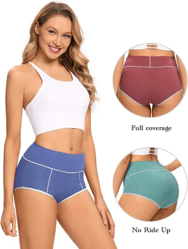 Vista 3 de POKARLA - Ropa interior de algodón y con cintura alta para mujer, es suave, es transpirable, son calzones elásticos, con talla regular