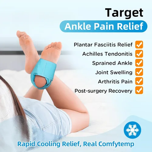 Vista 2 de Comfytemp Bolsa de hielo de tobillo para fascitis plantar, hinchazón, alivio del dolor de pies, paquetes de hielo de gel para lesiones Azul