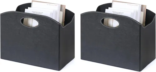 Vista 9 de EZDeco Revistero plegable con soporte para revistas de PU de cuero en el suelo, organizador de archivos de PU para periódicos, libros, cesta