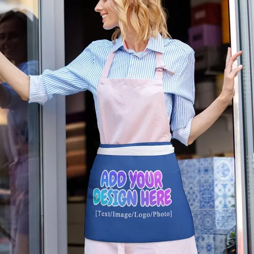 Vista 239 de AXKEUDO Delantal personalizado con bolsillos, delantales de cintura para camarera para cocinar en casa, restaurante, servir trabajo