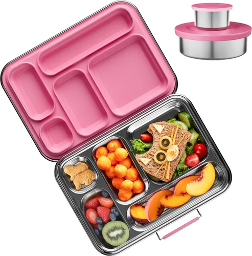 Vista 7 de AOHEA Caja Bento de Acero Inoxidable para Niños, Caja de Almuerzo Bento de Metal para Niños, Envases de Almuerzo Libres de BPA, Caja Bento de Acero