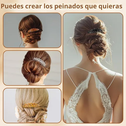 Vista 5 de Peinetas de pelo francés, 8 piezas, peines laterales para el cabello, peines decorativos para mujeres, juego de accesorios de plástico
