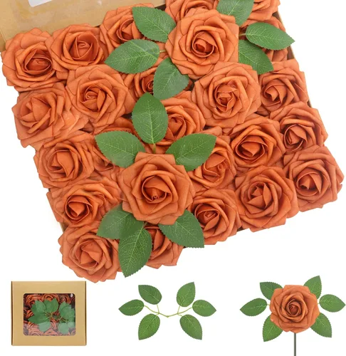 Vista 43 de 25 rosas realistas negras, flores artificiales de espuma de látex con tallos flexibles y 8 hojas para decoración de bodas, hogar y fiestas Negro