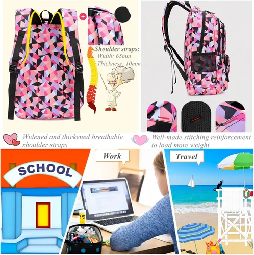Vista 6 de Bansusu - Mochila para estudiantes, diseño geométrico, escuela primaria, para niñas