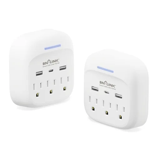 Vista 16 de BN-LINK Extensor de toma de corriente múltiple con 8 tomas, 3 puertos USB (1 USB C), protector de sobretensiones de 800 julios, divisor de enchufe