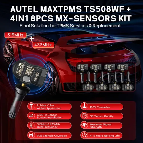 Vista 3 de Autel MaxiTPMS TS508WF KIT WiFi TPMS Programación Herramienta Programa MX-Sensores Activate, relearn, program 315/433MHz MX-Sensor, read & clear